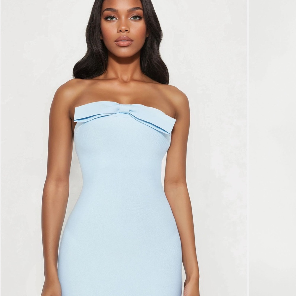 Elegant Strapless bandage Mermaid Light Blue Dress